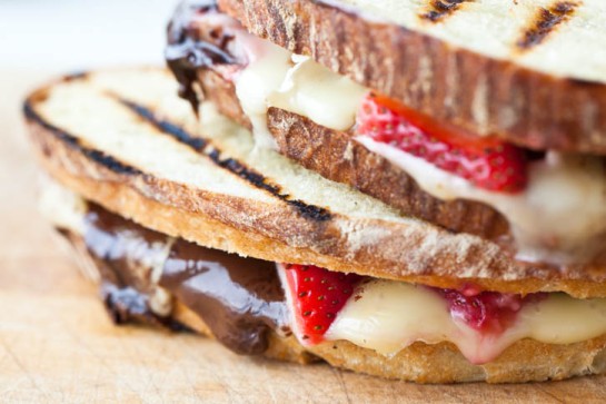 Grilled cheese with chocolate and strawberries
